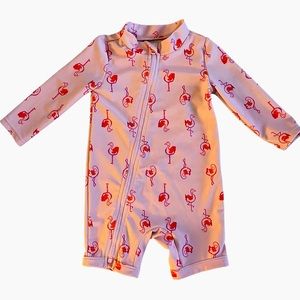 Carter’s Baby Girl Rash Guard Swimsuit Pink Flamingo Zip Up 6 months